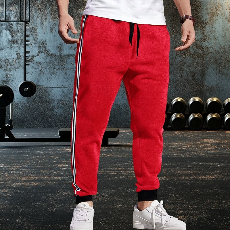 Men's Sweatpants Joggers Trousers Casual Pants Drawstring Side Stripe Solid Colored Moisture Wicking Breathable Full Length Daily Running Streetwear Sports Fashion Black Red Micro-elastic
