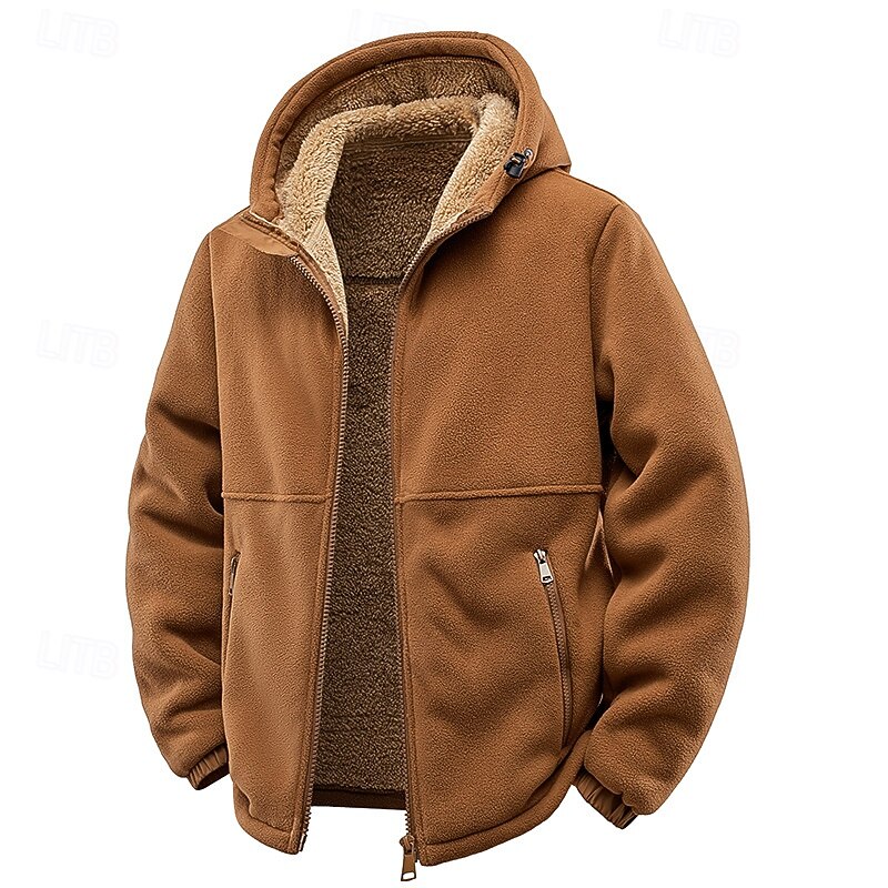 Men's Fleece Jacket Casual Activewear Pocket Hooded Fall Winter Solid Color Active Neutral Shirt Collar Short Black Navy Blue Brown Green Jacket2
