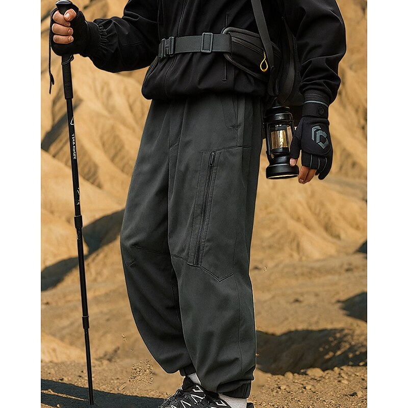 Men's Hiking Pants Trousers Softshell Pants Outdoor Regular Fit Waterproof Windproof Bottoms Pocket Elastic Waist Black White Camping / Hiking Running M L XL XXL