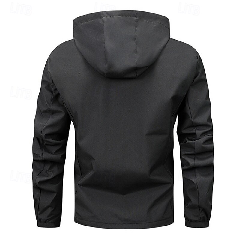 Men's Outdoor Jacket Raincoat Hoodie Jacket Hiking Jacket Vacation Daily Waterproof Windproof Pocket Spring Fall Plain Fashion Classic Hooded Regular Black Red Navy Blue Royal Blue Jacket4