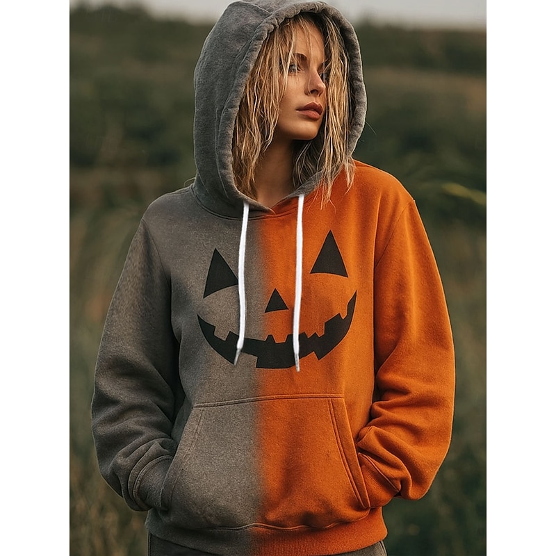 Halloween Women's Pullover Hoodie Sweatshirt Pumpkin Graphic Casual Long Sleeve Hooded Regular Tops Party Evening Wear Street Dailywear Blue Purple Orange Green Spring Fall Winter