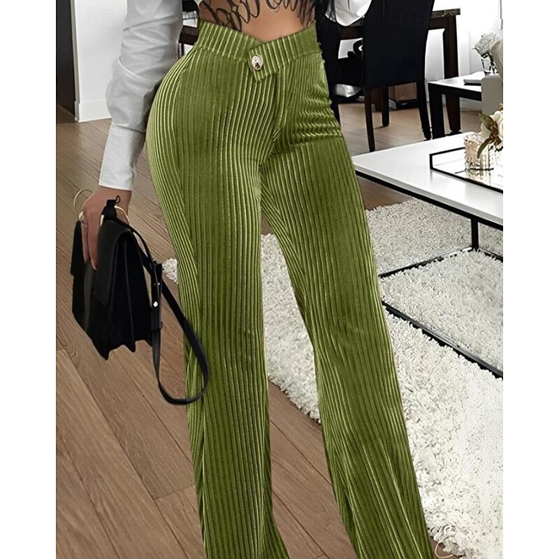 Women's Wide Leg Corduroy Pants Streetwear Stylish Full Length Natural Plain Elastic Waist Comfortable Street Holiday Weekend Rust Navy Black Green Fall Winter Regular Fit