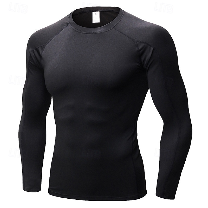Men's Compression Shirt Workout Base Layer Workout Tops Long Sleeve Top Athleisure Fall Camouflage Quick Dry Gym Basketball Athletic Sportswear Activewear Green / Black Black White2