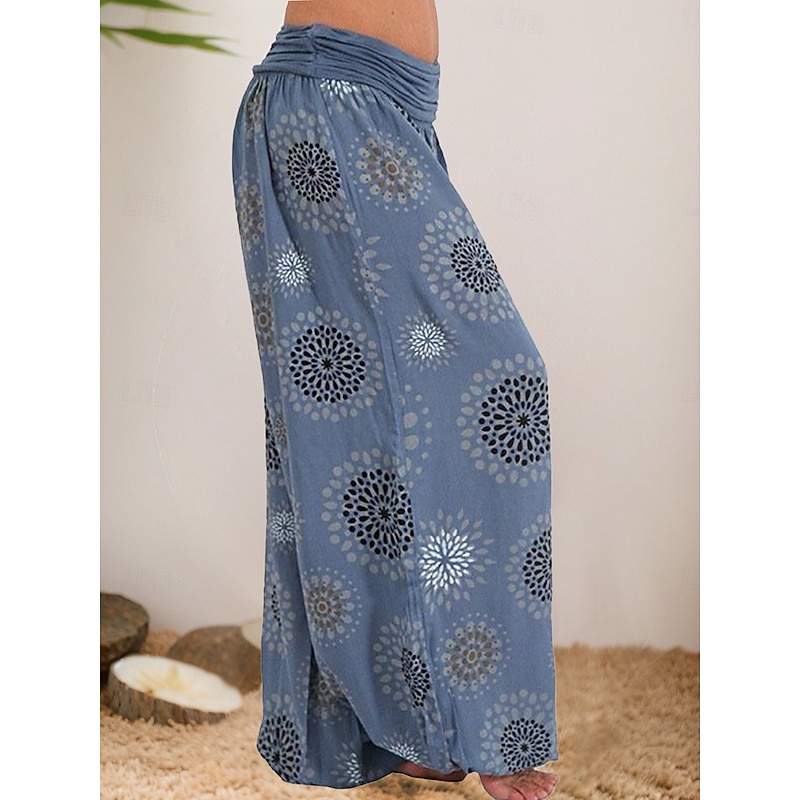 Women's Harem Pants Vacation Vintage Casual Full Length High Waist Graphic Geometric Inelastic Outdoor Vacation Home Lake blue Dusty Blue Amethyst Summer Spring2
