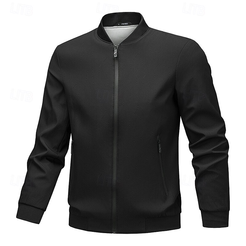 Men's Jacket Casual Jacket Outdoor Vacation Warm Zipper Pocket Fall Winter Plain Fashion Streetwear Standing Collar Regular Black Royal Blue Khaki Jacket3