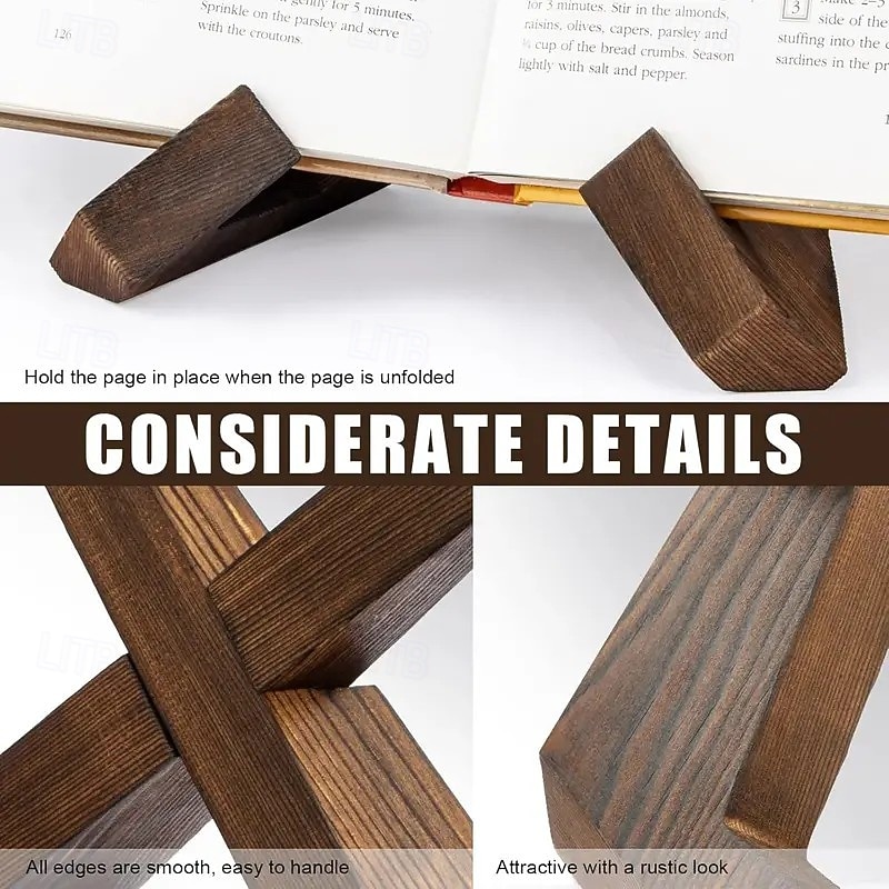 Wooden Kitchen Recipe Book Stand – Rustic Countertop Cookbook Holder with Adjustable Angle, Sturdy Wooden Display for Cookbooks, Tablets, and Recipes – Ideal for Home and Farmhouse Kitchen Decor2