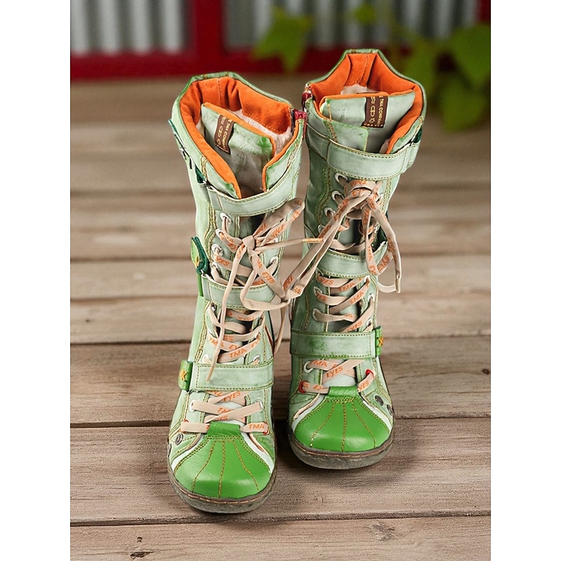 Women's Green Lace-Up Knee-High Boots – Vintage Outdoor Combat Boots for Fall, Farm, Festival and Casual Outfits4