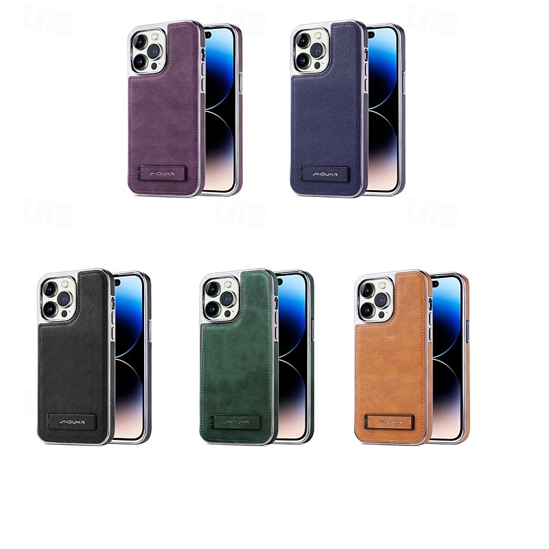 Phone Case For iPhone 16 15 14 Pro Max Plus 13 Pro Max Back Cover Kickstand Shockproof Retro TPU PU Leather