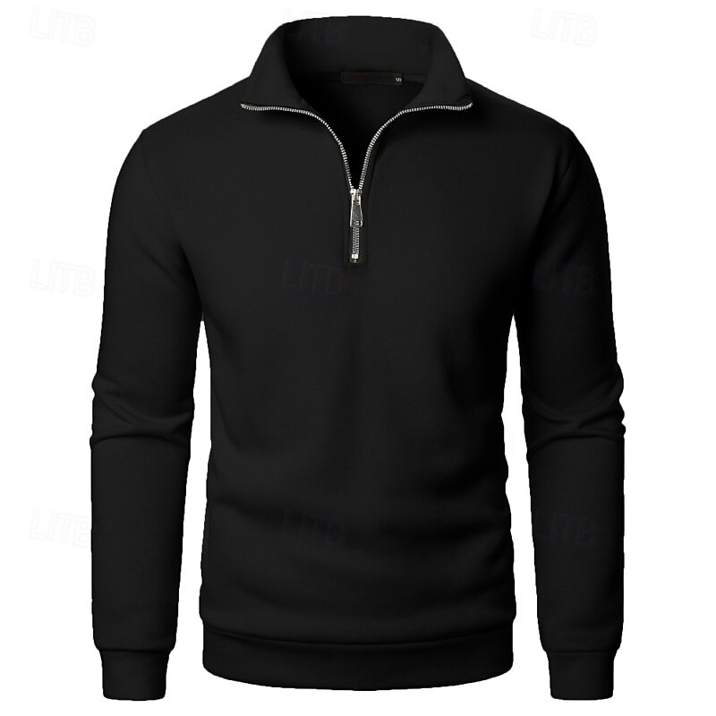 Men's Sweatshirt Pullover Hoodie Sweatshirt Pullover Quarter Zip Sweatshirt Apricot Black White Wine Khaki Lapel Plain Zipper Sports & Outdoor Casual Daily Streetwear Cool Sportswear Spring &  Fall3