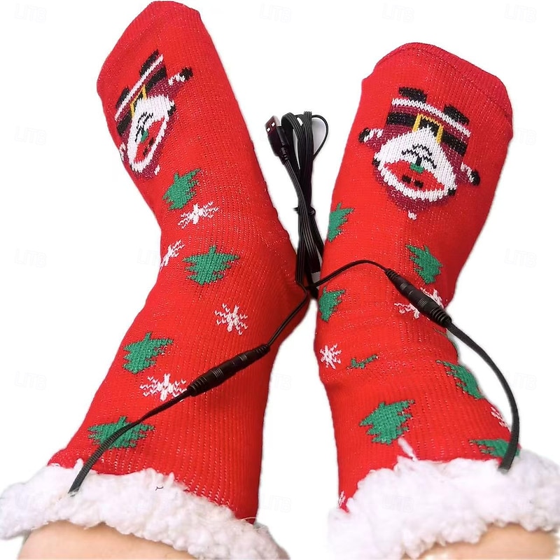 USB Heated Socks, Cross-Border Thick Warm Floor Socks, Indoor Anti-Slip Home Wear, Mid-Calf Electric Warming Socks for Christmas4