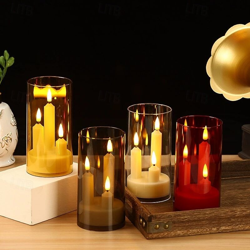 2PCS Acrylic Flameless Candle Lights Battery Powered Candlestick Lights for Christmas Halloween Wedding Party Family Dinner Atmosphere Holiday Decoration