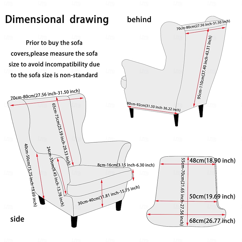 Wingback Chair Slipcover - Floral/Striped/Geometric Print Polyester Cover | Fits Most High-Back Armchairs | Machine Washable2