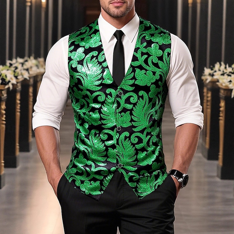 Retro Vintage Roaring 20s 1920s Waistcoat Gentleman Gangster Paisley Jacquard Fancy Dress Men's Carnival Costume Christmas Halloween Carnival Cocktail Party Theme Party Bachelorette Party Adults' Vest2