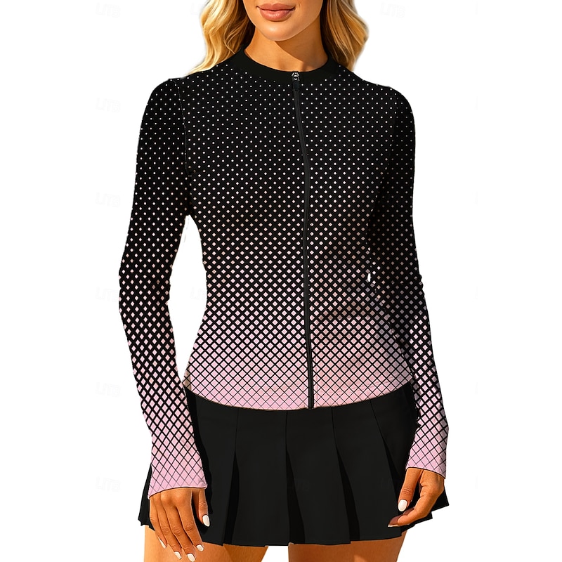 Women's Geometric Gradient Tops Sport Shirt Tennis Shirt Tennis Top Long Sleeve Zipper Floral UPF50+ UV Resistant High Elasticity Moisture Wicking Breathable Volleyball Tennis Golf Crew Neck Round