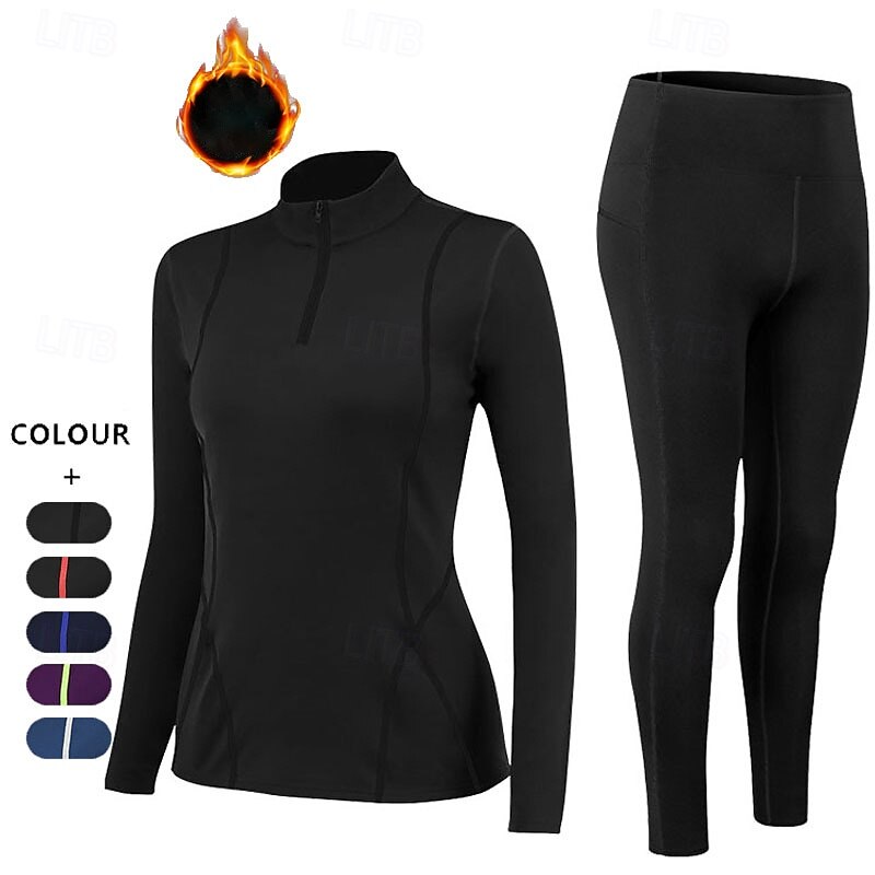 Women's 2 Piece Sports Set Fleece Workout Sweatshirt Fall Thick Clothing Suit Black Blue Gym Athletic Sports Warm Long Sleeve Sport Activewear