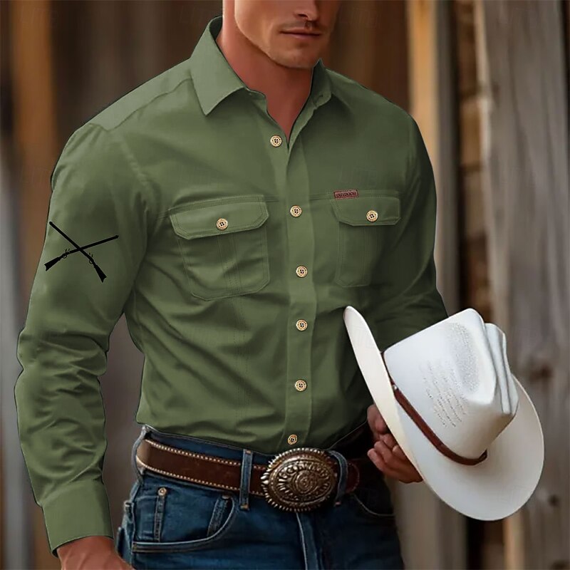 Men's Gun Hunting Work Shirt Western Shirt Cargo Shirt Long Sleeve Tactical Vintage Retro Sports Outdoor WorkWear Spring Fall Turndown Front Two Pockets Button Up Shirts Black White Army Green Blue