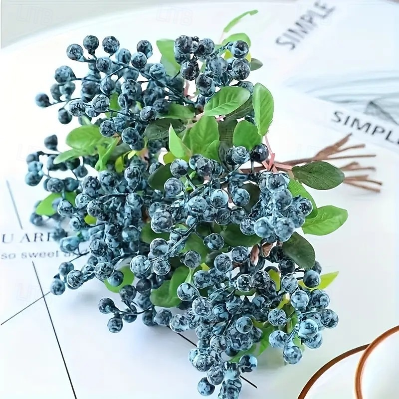 10pcs Christmas Red Berry Stems with Colorful Artificial Berries – Realistic California Blueberries and Red Berries for Spring Home Decor, Romantic Wedding Centerpieces, and Elegant Table Accents4