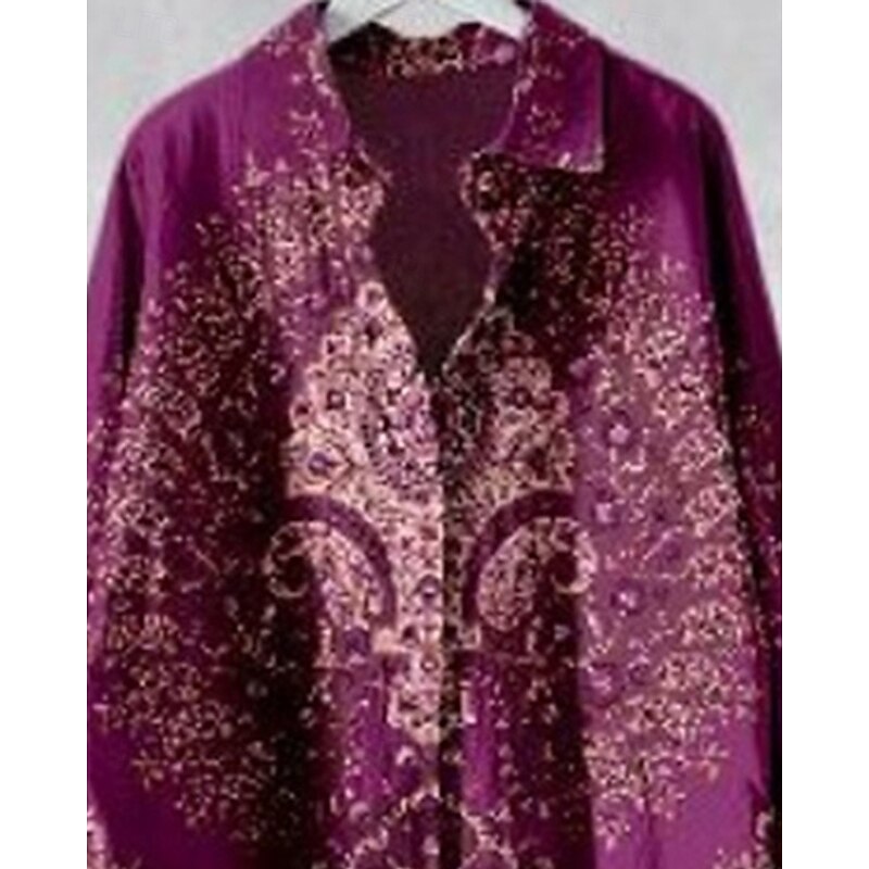 Women's Midi Dress Shirt Dress Casual Dress Boho Dress Fashion Modern Daily Beach Weekend Regular Fit Flower Long Sleeve Shirt Collar Purple Brown Spring Fall3