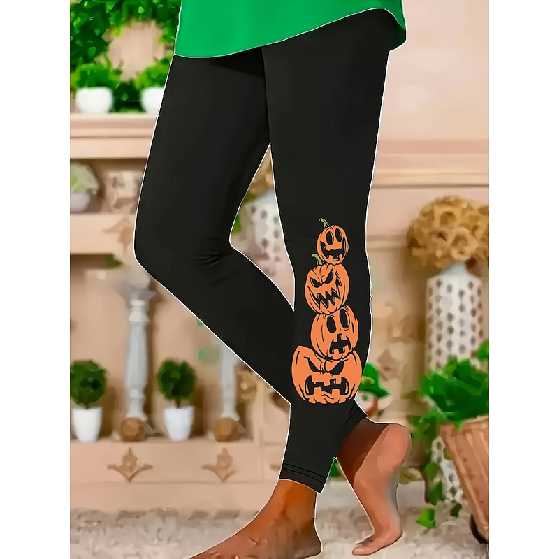 Women's Leggings Vacation Vintage Fashion Ankle-Length High WaistPantsHalloween Graphic Halloween Printing Soft Breathable Stretchy Vacation Street Causal Black Yellow Orange Spring Fall Winter Slim3