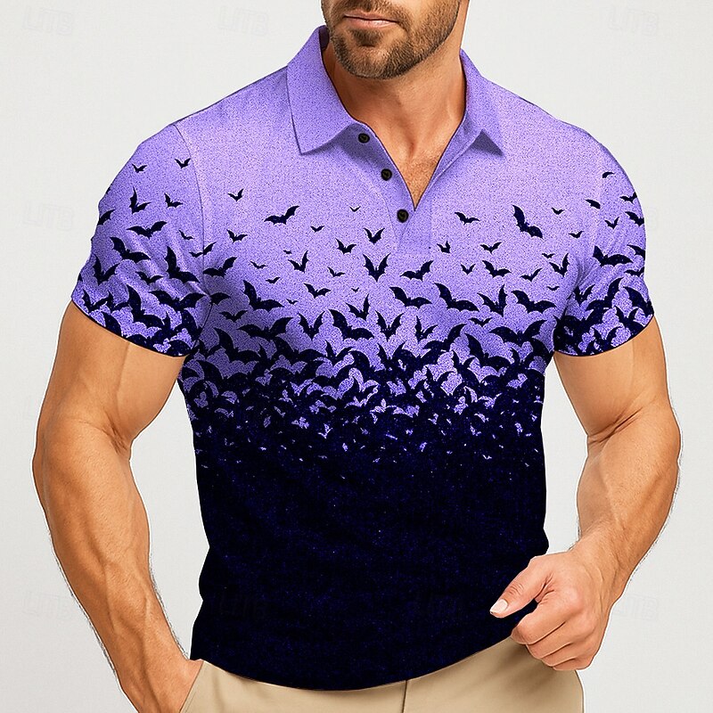 Halloween Men's Bat Polo Short Sleeve Polo Shirts Lapel Casual Athleisure Daily Wear Festival Outfit 3D Print Buttons Summer White Purple Orange3