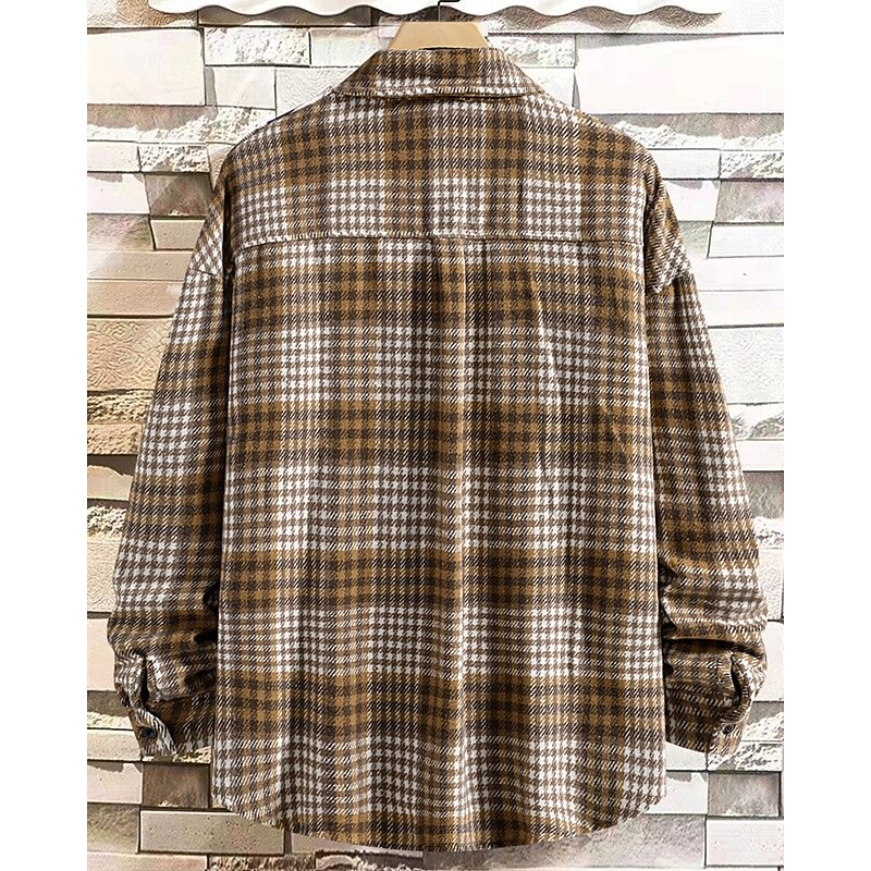 Men's Shacket Shirt Jacket Winter Jacket Plaid Vacation Daily Wear Khaki Long Sleeve Lapel Fall Winter Clothing Apparel Pocket2