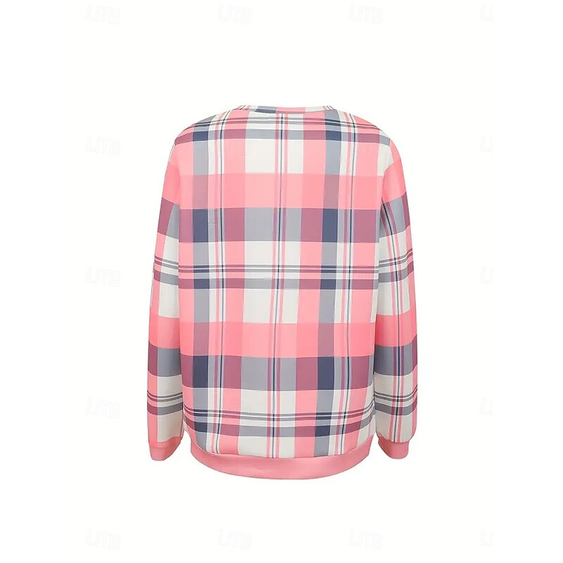 Women's Pullover Sweatshirt Zip Up Sweatshirts Graphic Geometric Plaid Fashion Casual Long Sleeve Crew Neck Regular Tops Street Dailywear Zipper Print Pink Blue Purple Green Gray Fall Winter2