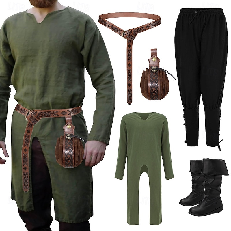 Medieval Renaissance 17th Century Pants Boots Waist Belt Warrior Viking Ranger Archery Fancy Dress Men's Viking Fantasy Halloween Carnival Masquerade LARP Adults' Shirt Pants Belt All Seasons