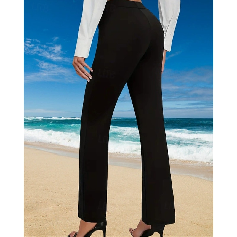 Women's Wide Leg Slacks Streetwear Casual Full Length Natural Plain Elastic Waist Comfortable Street Holiday Daily Wear Navy Black Brown Fall Regular Fit4