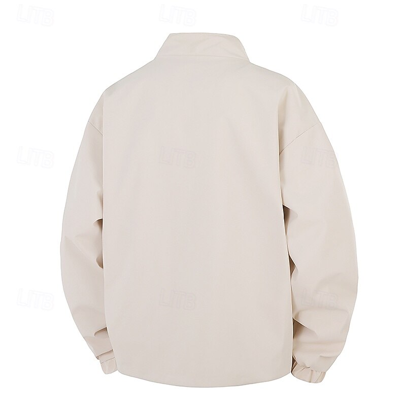 Men's Reversible Jacket Outdoor Vacation Warm Zipper Pocket Fall Winter Plain Fashion Streetwear Standing Collar Regular Apricot Black Red Light Blue Jacket3