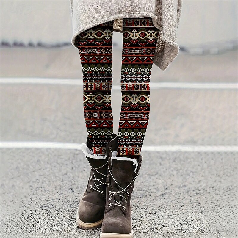 Women's Pants Trousers Leggings Cozy Leggings Casual Boho Full Length High Waist Geometic Elastic Waist Print Breathability Comfortable Stretchy Vacation Street Daily Wear Red Blue Rose Summer Spring3