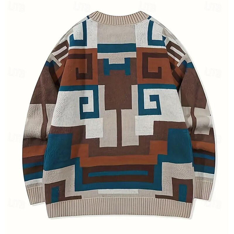 Men's Color Block Pullover Sweater Jumper Knitwear Crewneck Casual Vacation Home Daily 3D Print Knitting Keep Warm Long Sleeve Spring Fall Winter Brown3