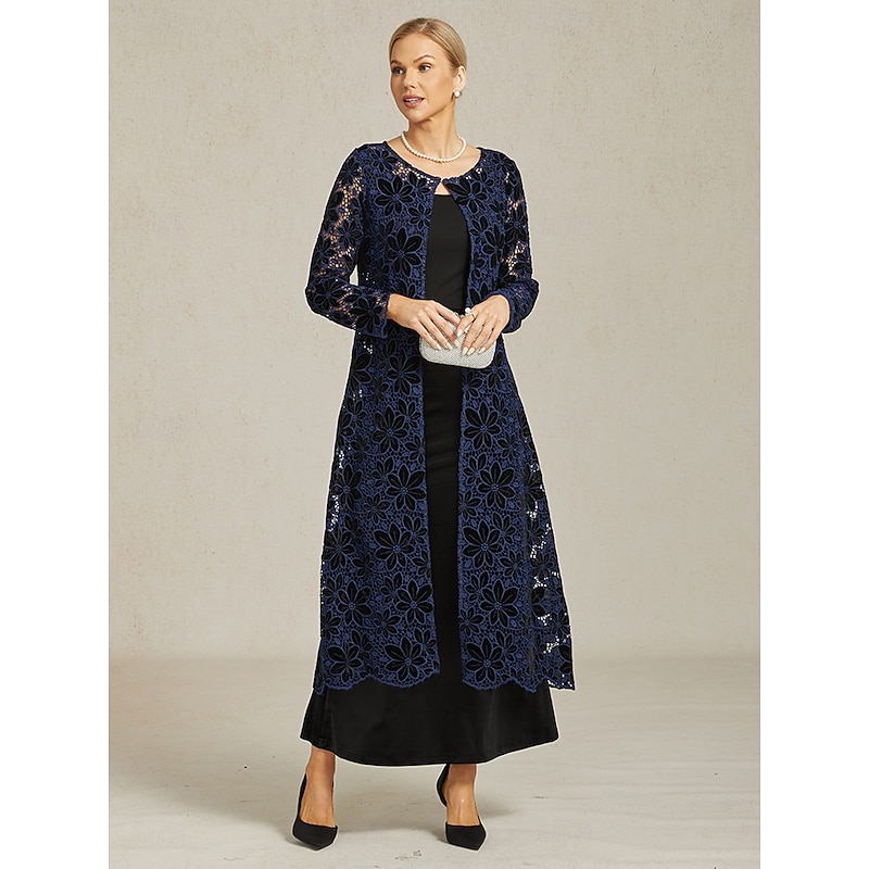 Women's Lace Tops Elegant Romantic Pretty Crew Neck Navy Blue Summer Spring Fall