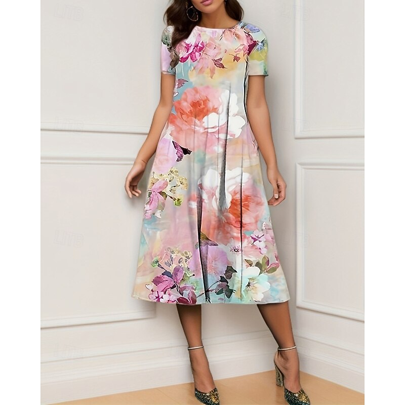Women's Midi Dress Casual Dress Summer Dress Fashion Modern Daily Beach Weekend Regular Fit Flower Short Sleeve Crew Neck White Pink Summer Spring4