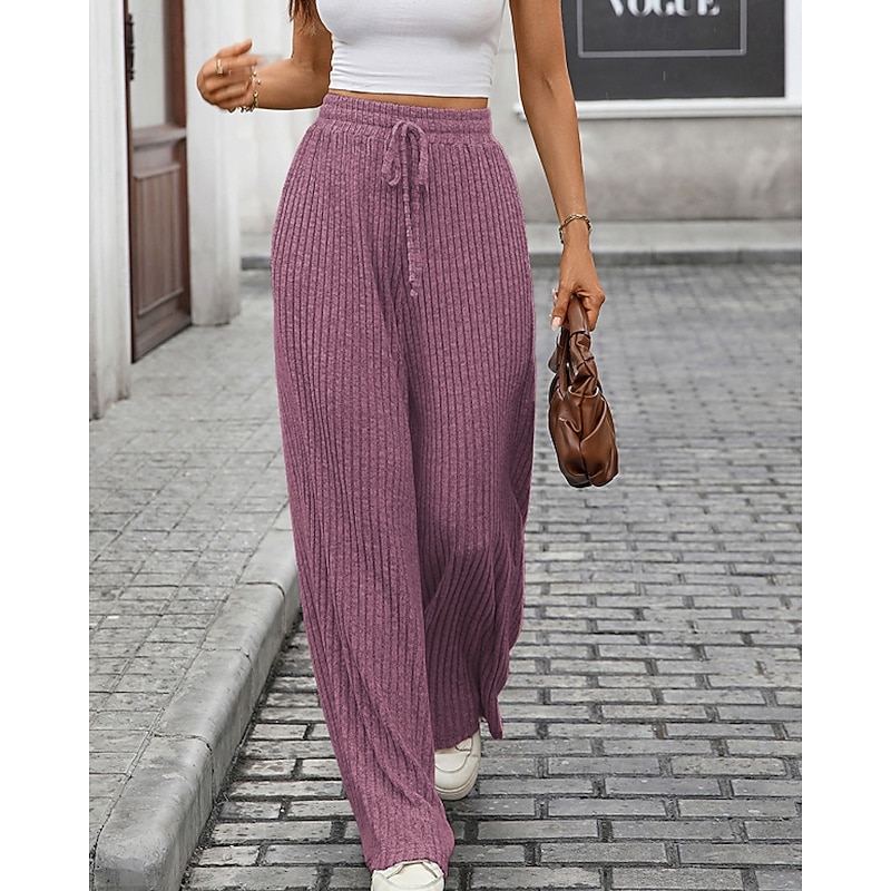 Women's Wide Leg Corduroy Pants Slacks Streetwear Casual Full Length Natural Plain Elastic Drawstring Design Soft Street Holiday Weekend Black Army Green Fuchsia Light Blue Fall Regular Fit2