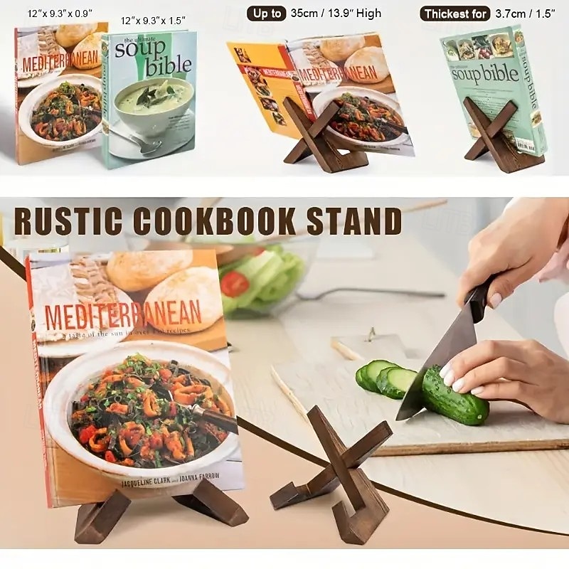 Wooden Kitchen Recipe Book Stand – Rustic Countertop Cookbook Holder with Adjustable Angle, Sturdy Wooden Display for Cookbooks, Tablets, and Recipes – Ideal for Home and Farmhouse Kitchen Decor4