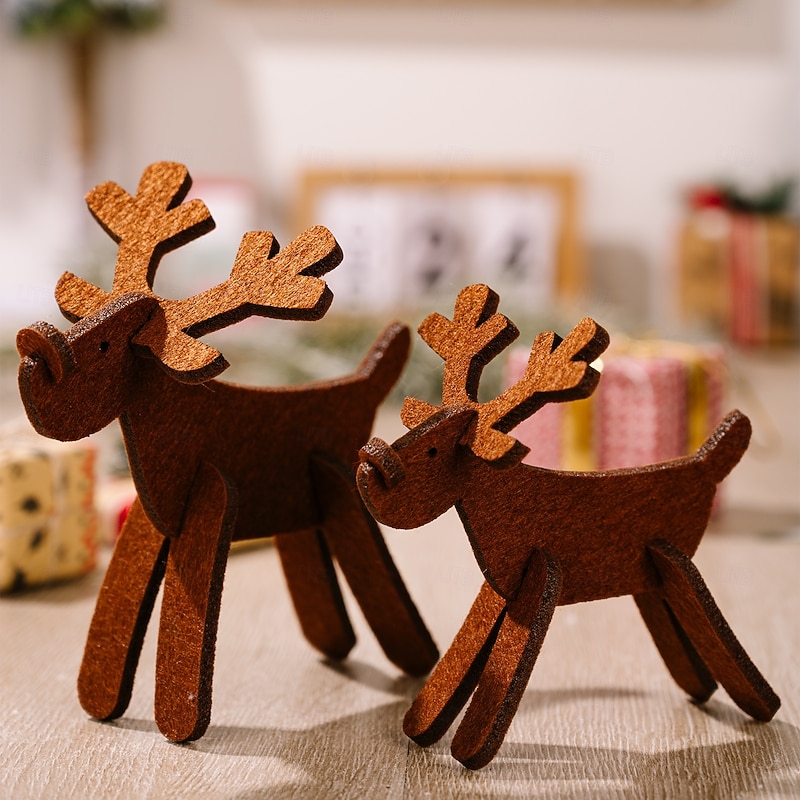4pcs Christmas Felt Reindeer Figurine, Red DIY Small Deer Decorations, Antler Holiday Ornaments for Christmas Tree, Home and Party Decor4