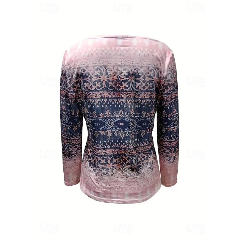 Women's T Shirt Graphic Tribal Fashion Casual Long Sleeve Crew Neck V Neck Regular Tops Daily Zipper Print Pink Blue Purple Green Spring Fall Winter3