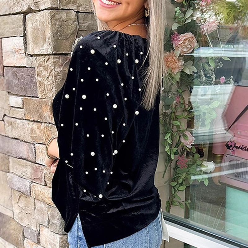 Women's T Shirt Tee Top Solid Color Elegant Fashion Half Sleeve Round Neck Regular Tops Daily Weekend Black Spring Fall2