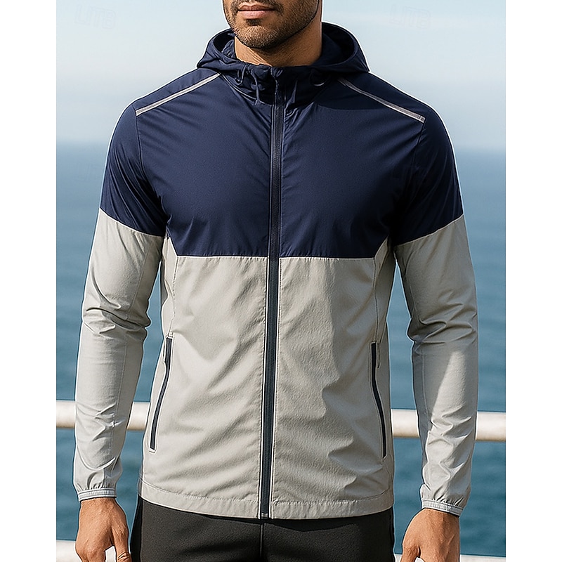 Men's Hooded Jacket Sport Jacket Long Sleeve Top Athleisure Fall Color Block Sun Protection Lightweight Outdoor Travel Sports Sportswear Activewear White Blue Green4