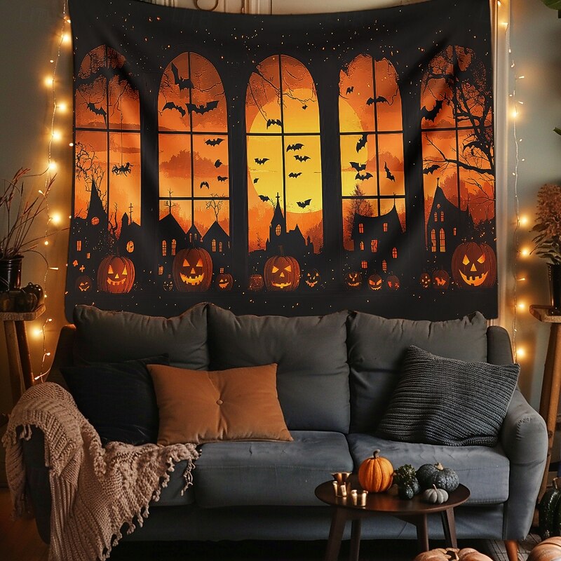 Halloween Tapestry Banners Wall Hangings Pumpkin Dark Punk Gothic Style Party Dorm Shooting Backgrounds Home Decor2