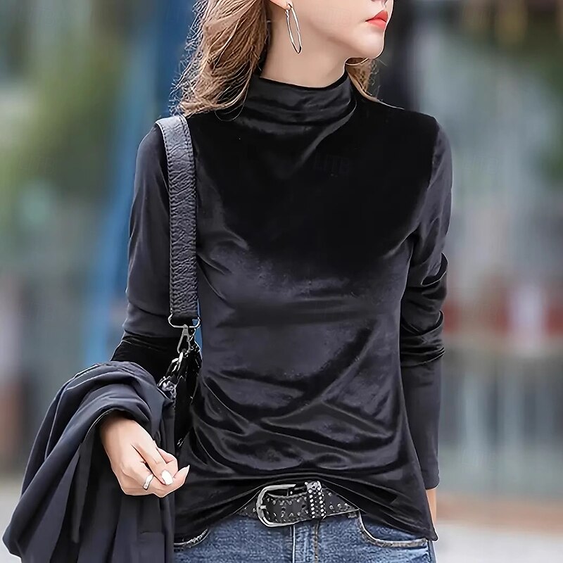 Women's Blouse Dressy Tops Tight Tops Elegant Stylish Classy Long Sleeve Turtleneck Regular Tops Black Spring Fall Winter Spring, Fall, Winter, Summer