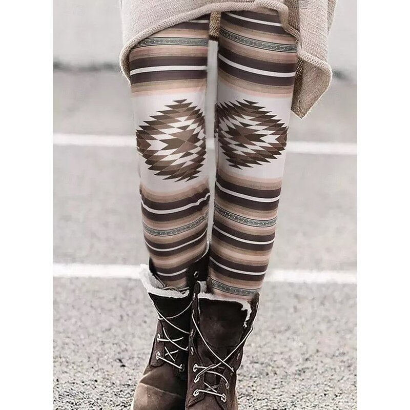 Women's Leggings Vacation Vintage Ethnic Style Ankle-Length High Waist Graphic Abstract 3D Print Quick Dry Breathability Soft Stretchy Outdoor Home Causal Yellow Blue Brown Coffee Fall Slim Fit4
