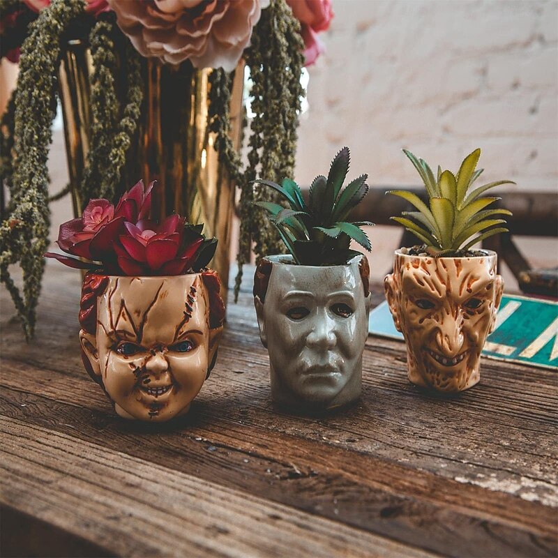 Horror Film Planters Scary Head Plant Pots Small Face Flower Succulent Pots Vase with Drainage Hole for Indoor Outdoor Home Halloween Decoration, Resin2