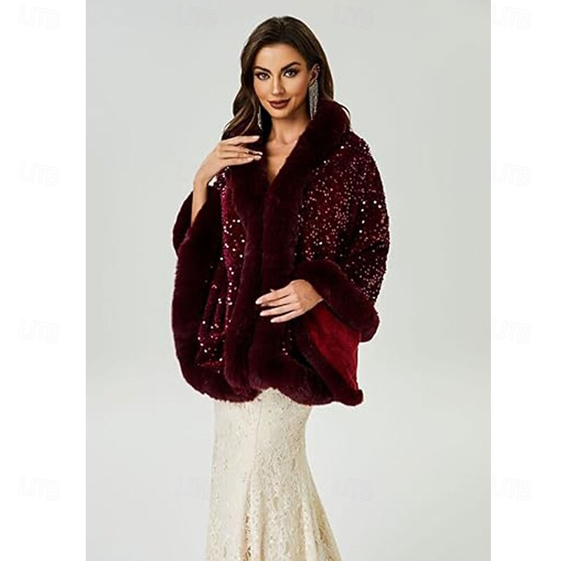 Wedding Women Faux Fur Wraps Shawls Stoles Cape for Prom Evening Party Outwear Coat3