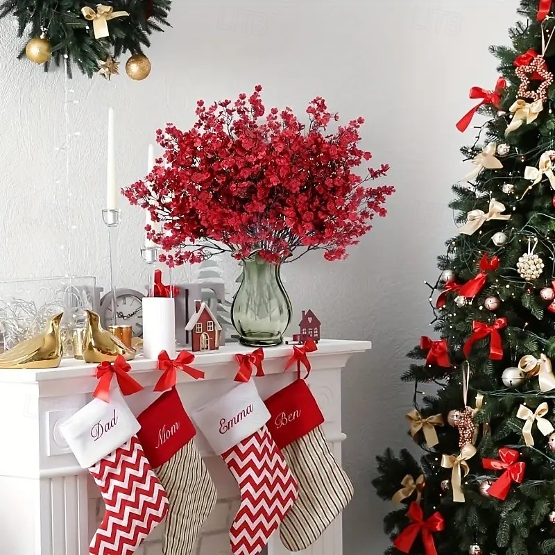 8pcs Christmas Red Artificial Flower– Realistic Touch Faux Plants for Wedding, Party, and Holiday Decor – Vibrant Centerpieces with Black Stems, Battery-Free, Lifelike Petals4