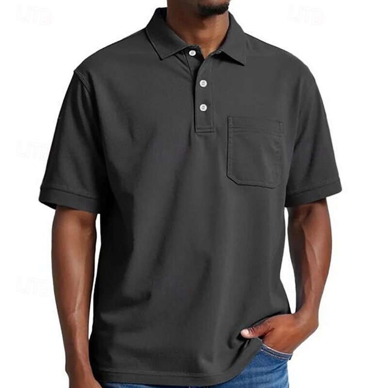 Men's Golf Shirt Golf Polos Shirts Work Casual Lapel Short Sleeve Basic Modern Plain Pocket Buttons Summer Regular Fit Black White Light Green Red Navy Blue Light Purple Golf Shirt2