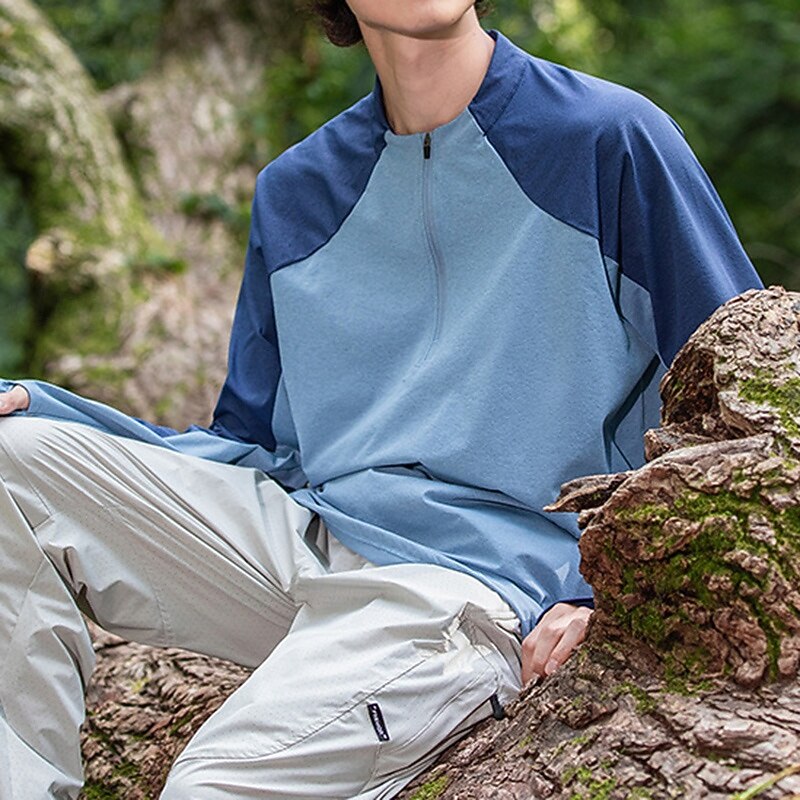 Men's Hiking Shirt Quarter Zip Shirt UV Protection Shirt Long Sleeve Top Outdoor UV Sun Protection Quick Dry Polyester Patchwork White Blue Grey Tennis Camping / Hiking / Caving Running3