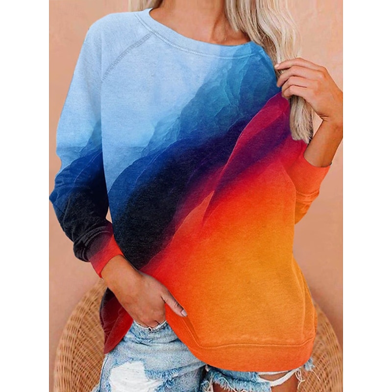 Women's Sweatshirts Graphic Geometric Abstract Fashion Casual Long Sleeve Crew Neck Regular Tops Casual Print White Blue Fuchsia Orange Dark Blue Summer Spring Fall4