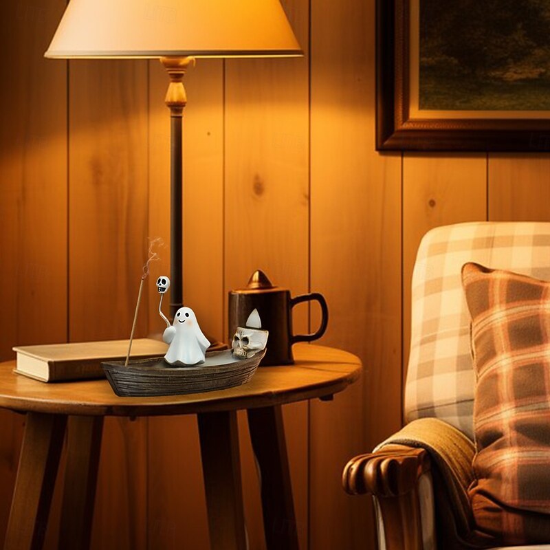 Halloween Resin Cute Ghost Decoration Ship Incense Burner, Backflow Incense Holder for Home Tabletop Decoration, Spooky Cute Ghost Decoration Ship Ornament4