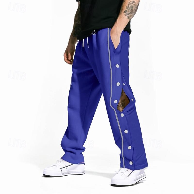 Men's Sweatpants Tear Away Pants Trousers Open Bottom Sweatpants Drawstring Elastic Waist Side Button Plain Moisture Wicking Breathable Full Length Sports Outdoor Casual Daily Fashion Streetwear2